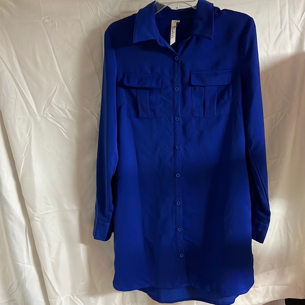 Blue long sleeve button up dress